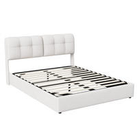 POLSTERBETT 140x200 cm mit hydraulischer Hubfunktion - Doppelbett mit LED-Beleuchtung - ohne Matratze - Cremeweiß - Beige, Textil (140/200cm) - DELFA