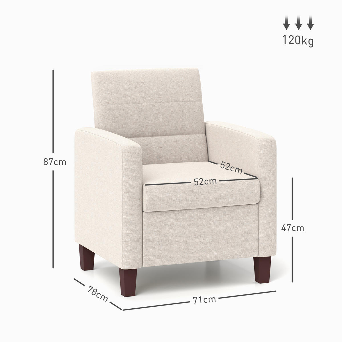 SESSEL Leinenoptik 78L x 71B x 87H cm Cremeweiß - Weiß, Kunststoff (71/87/78cm) - HOMCOM