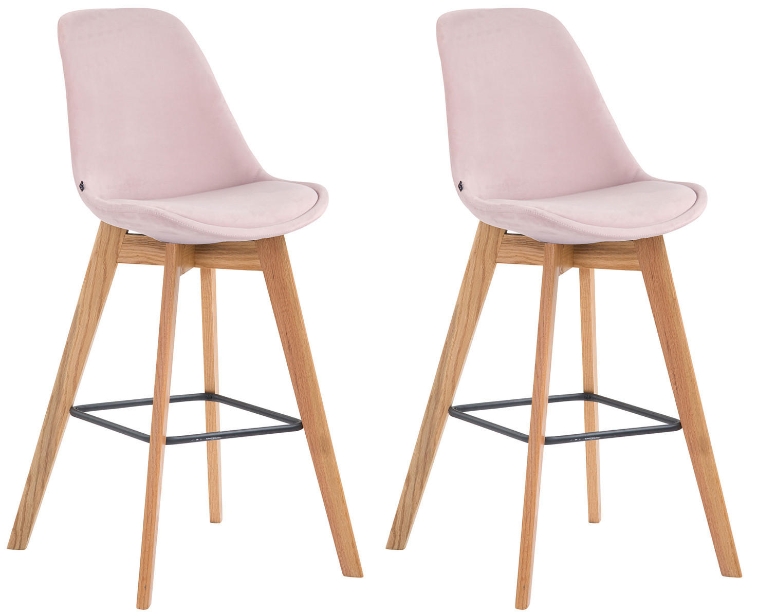 BARHOCKER 2er Set Samt pink - Pink/Eukalyptusholzfarben, Holz/Textil (48/112/56cm) - CLP