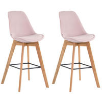 BARHOCKER 2er Set Samt pink - Pink/Eukalyptusholzfarben, Holz/Textil (48/112/56cm) - CLP