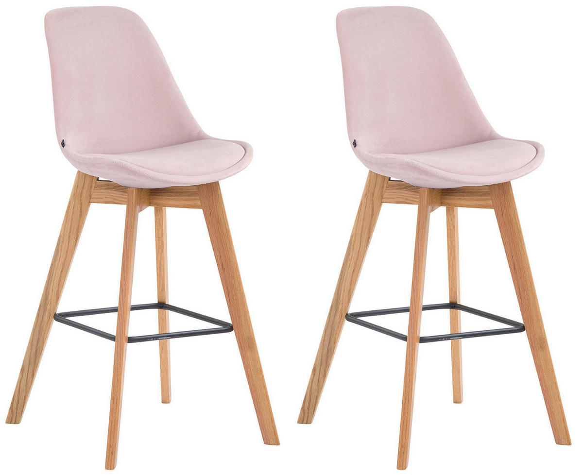 BARHOCKER 2er Set Samt pink - Pink/Eukalyptusholzfarben, Holz/Textil (48/112/56cm) - CLP