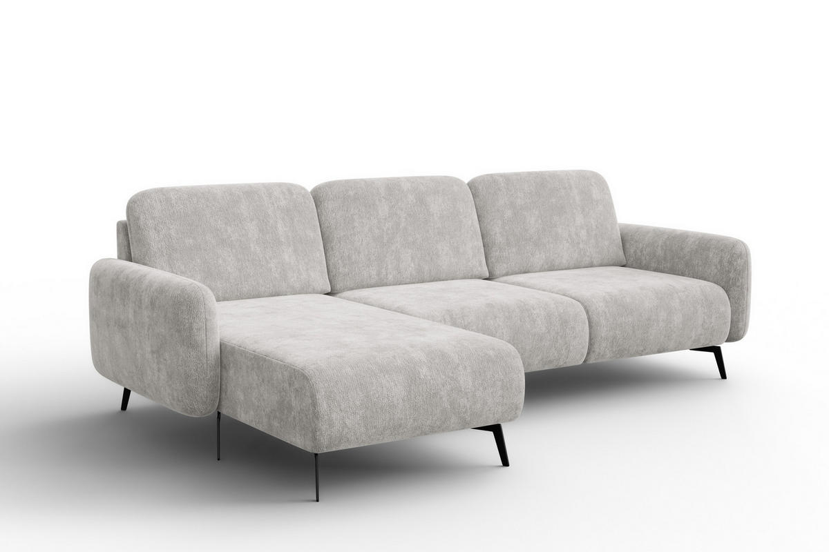 ECKSOFA FEBE 4-Sitzer LINKS, hellgrauer Chenille-Stoff - Hellgrau/Schwarz, Holz/Textil (264/157cm) - Wozimo