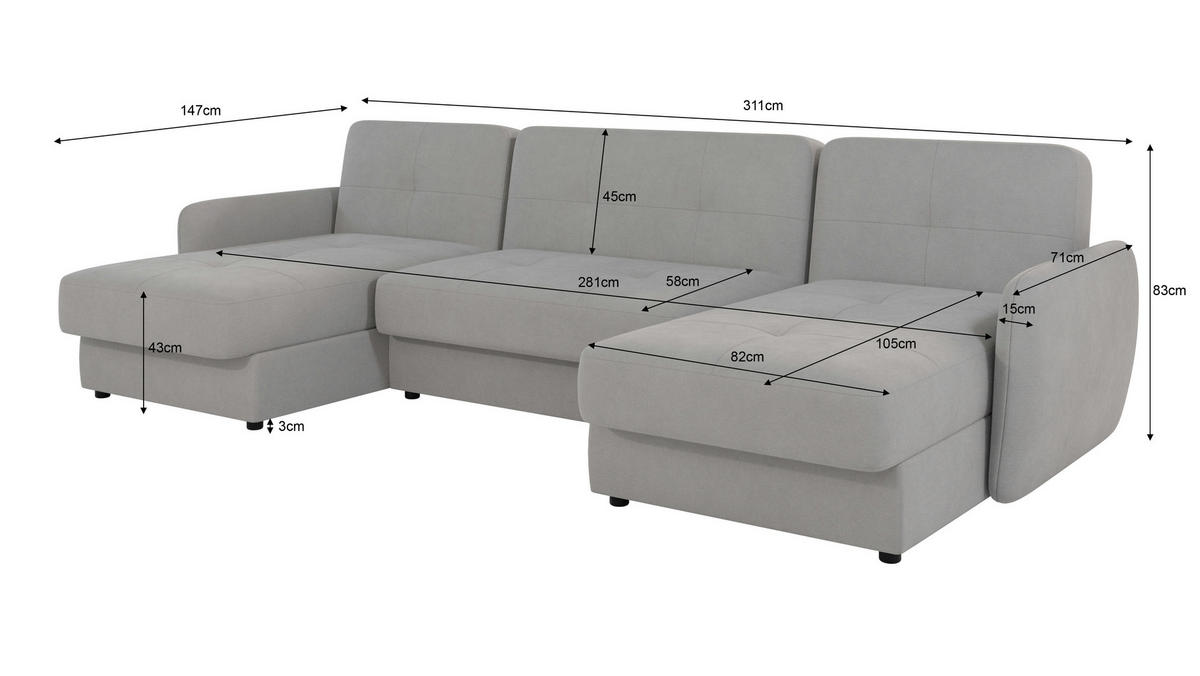 WOHNLANDSCHAFT Lupo Silber Mikrofaser - Silberfarben/Schwarz, Holz/Kunststoff (311/86/147cm) - S-Style Möbel