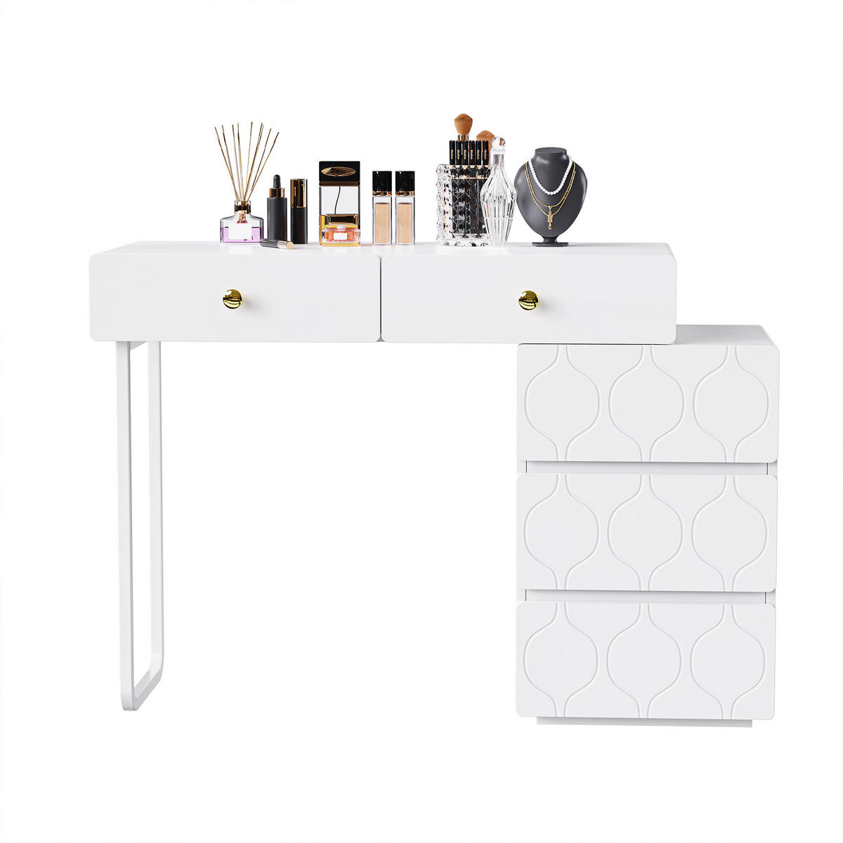 SCHMINKTISCH 90/40/74 cm Weiß - Beige, Holzwerkstoff/Metall (90/40/64cm) - Urban Meuble
