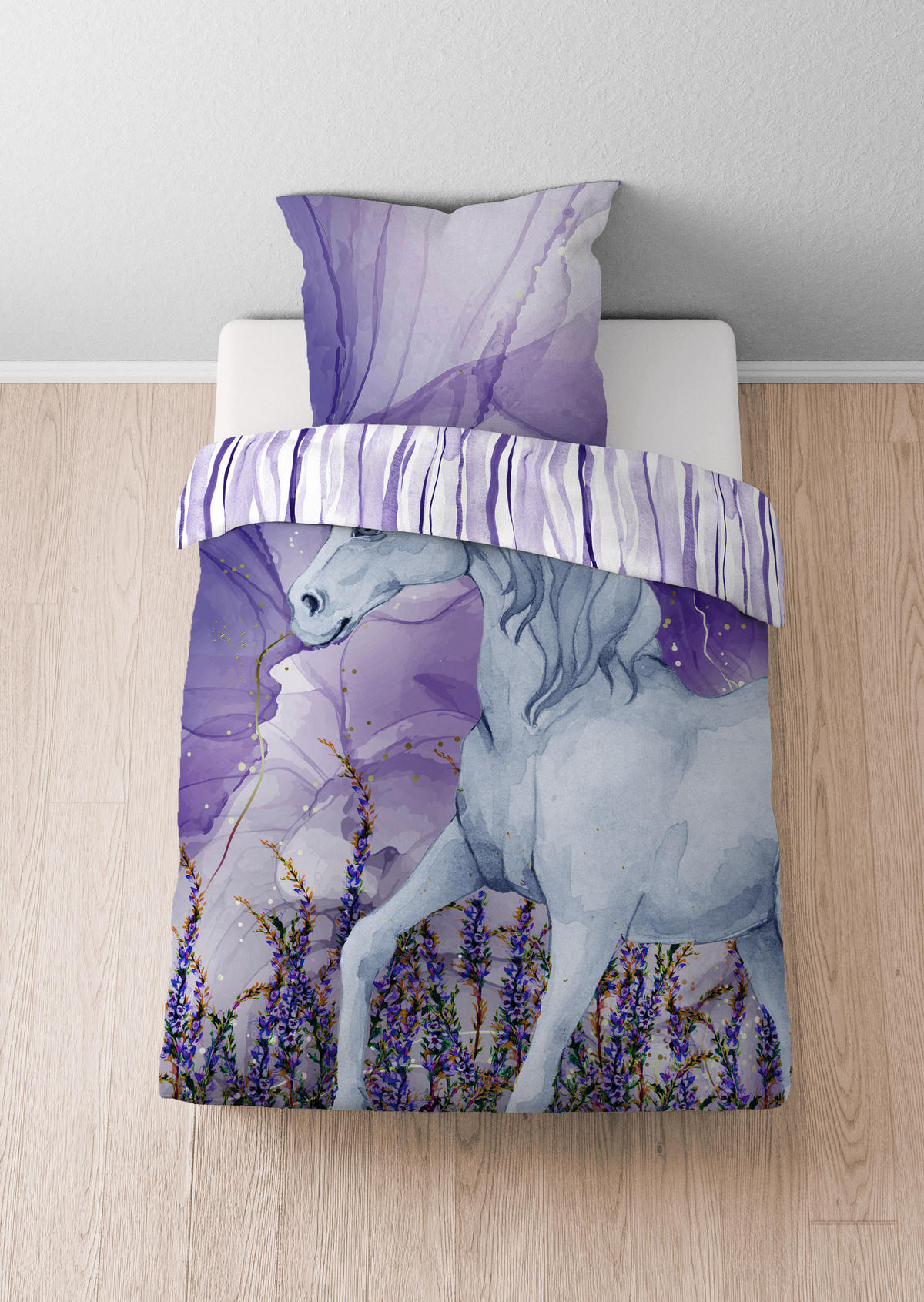 BETTWÄSCHE-GARNITUR Renforcé Einhorn violett, 135x200 cm + 80x80 cm - Violett, Textil (135/200cm) - Castell