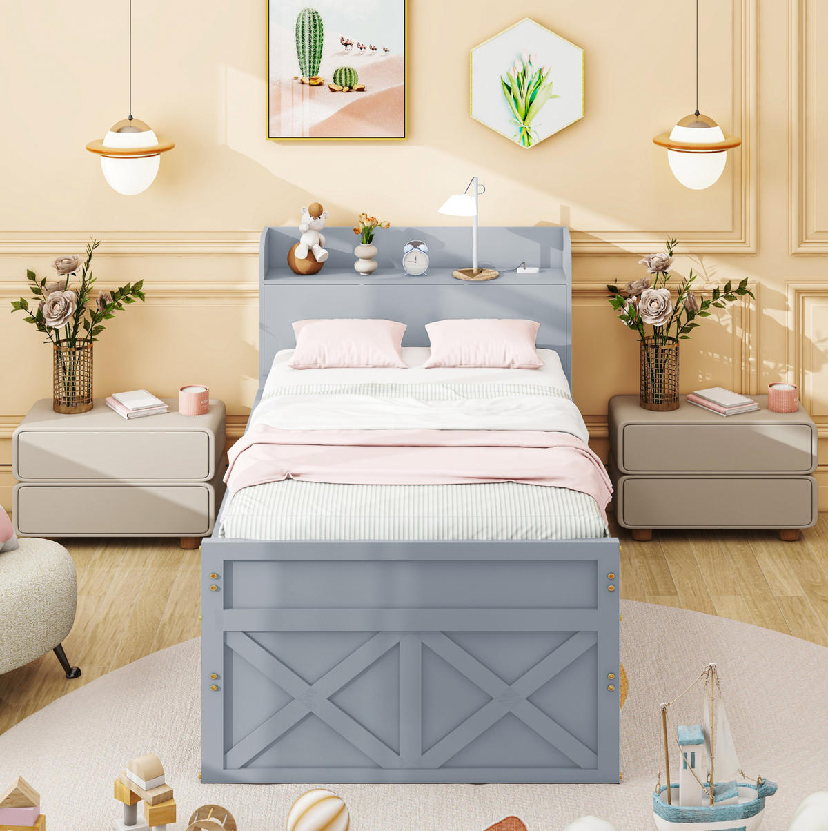 BETT 90/190 cm Grau aus Massivholz mit Bett und Schubladen - Grau, Holz (90/200cm) - OKMYHOME
