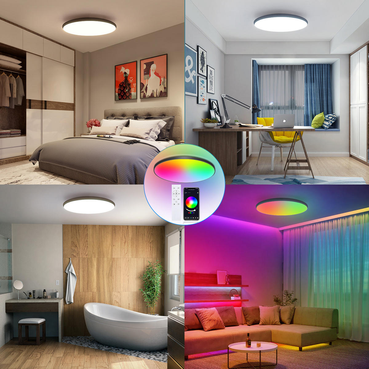 DECKENLEUCHTE CE1533 Schwarz LED APP CCT RGB - Schwarz, Kunststoff (30.5/30.5/5.5cm) - LOVHAUS