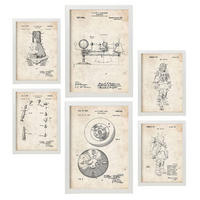 POSTER Set Mit 6 Plakaten Mit Astronaut Patenten Im Vintage Stil A3 & A4 Weißer Rahmen - Weiß, Papier (29/3cm) - Nacnic