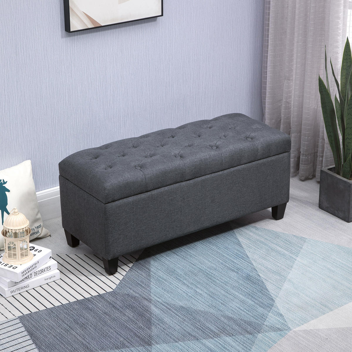 SITZBANK Polsterbank mit Stauraum leinenartiges Polyester holz Dunkelgrau - Dunkelgrau, Kunststoff (40/44/100cm) - HOMCOM