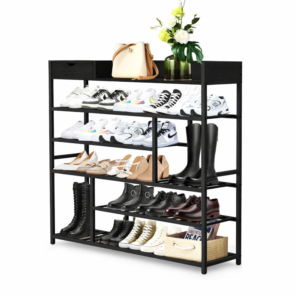 SCHUHREGAL 6 Etagen Metall Schwarz 100/29/100 cm - Schwarz, Metall (100/100/30cm) - DanDiBo