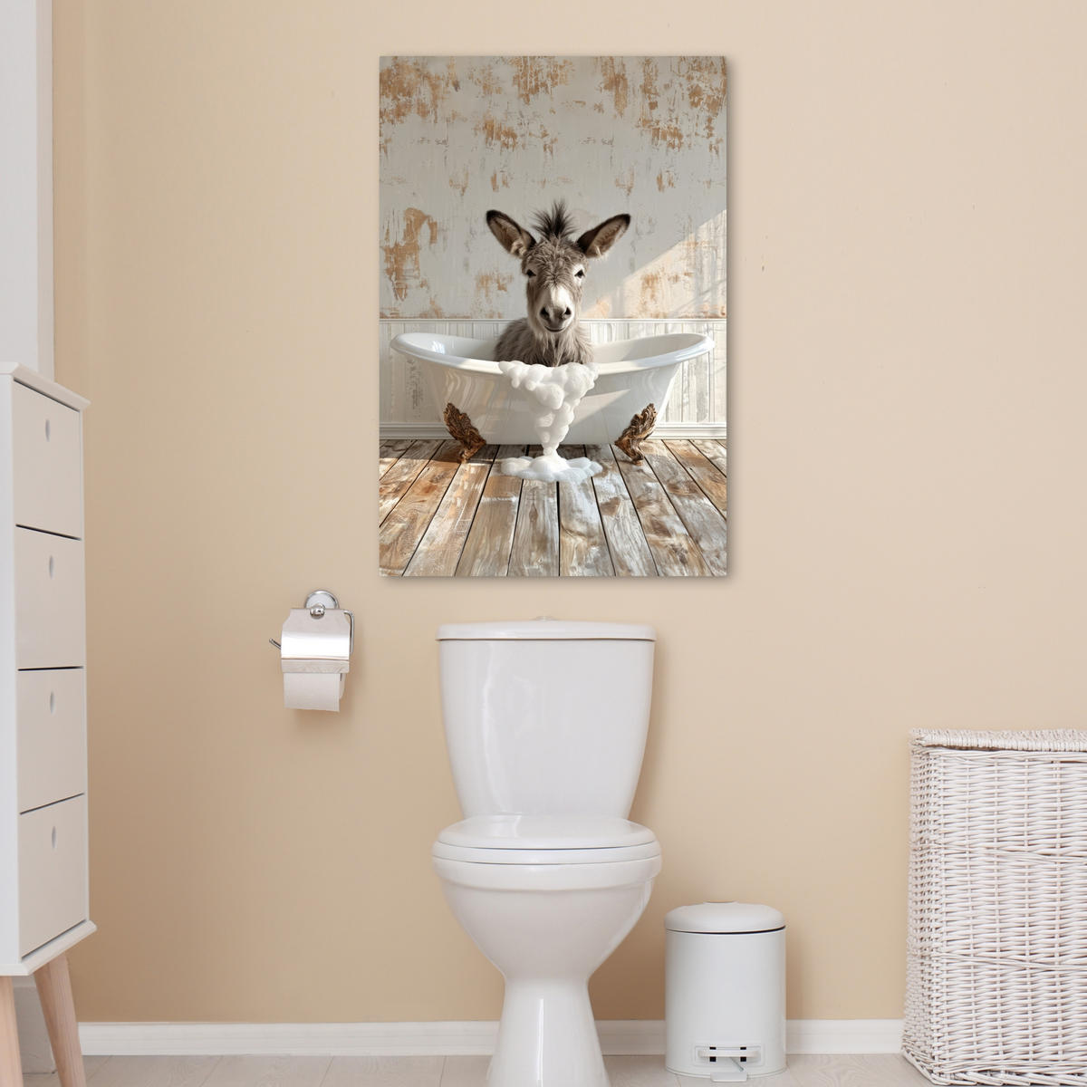 LEINWANDBILD Esel - Tiere - Badewanne - Schaumstoff 60x90 cm - Weiß, Textil (60/90cm) - MuchoWow