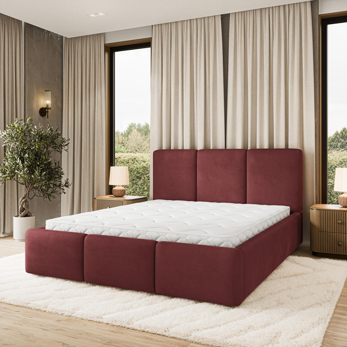 POLSTERBETT MORENA MGV 160x200 cm mit Bettkästen - Rot - Rot, Holz (160/200cm) - MASSENO