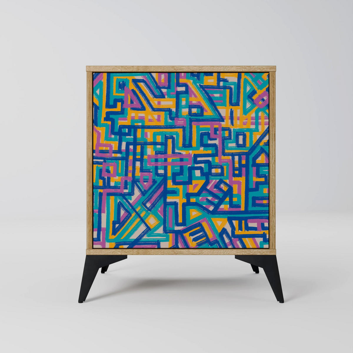 SIDEBOARD MEMORIES MAP, Eichefarben, 57,5x42x77,5 cm, Schräge Buchenholzfüße - Eichefarben/Buchefarben, Holzwerkstoff/Buchenholz (57.5/77.5/42cm) - SpaceRebels