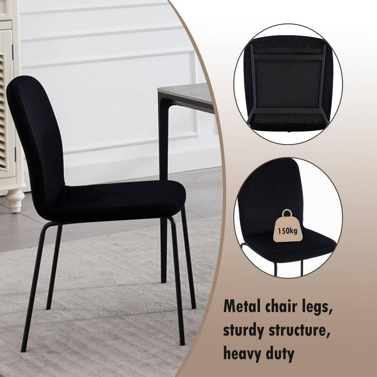 ESSZIMMERSTUHL 4er Set, Stapelstuhl, Samt, Schwarz - Schwarz, Textil/Metall (44/86/58.5cm) - Woltu
