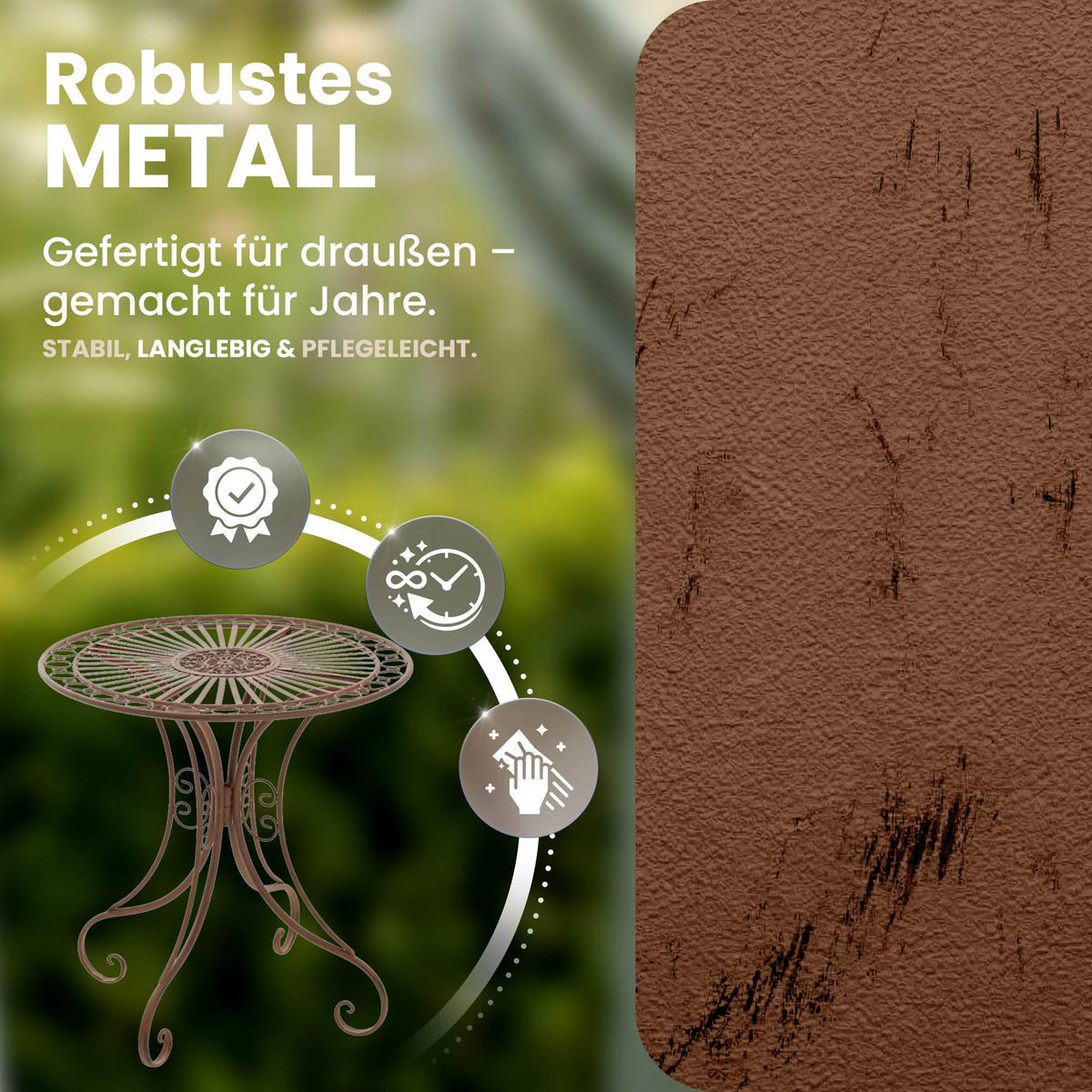 GARTENTISCH rund Ø70 cm Metall Antik Braun - Braun, Metall (70/70/73cm) - CLP