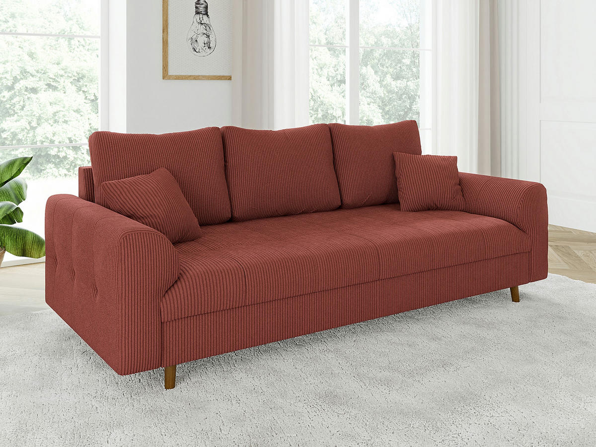 3-SITZER-SOFA Alma Terrakotta Cord - Terra cotta/Braun, Holz/Textil (210/81/93cm) - S-Style Möbel