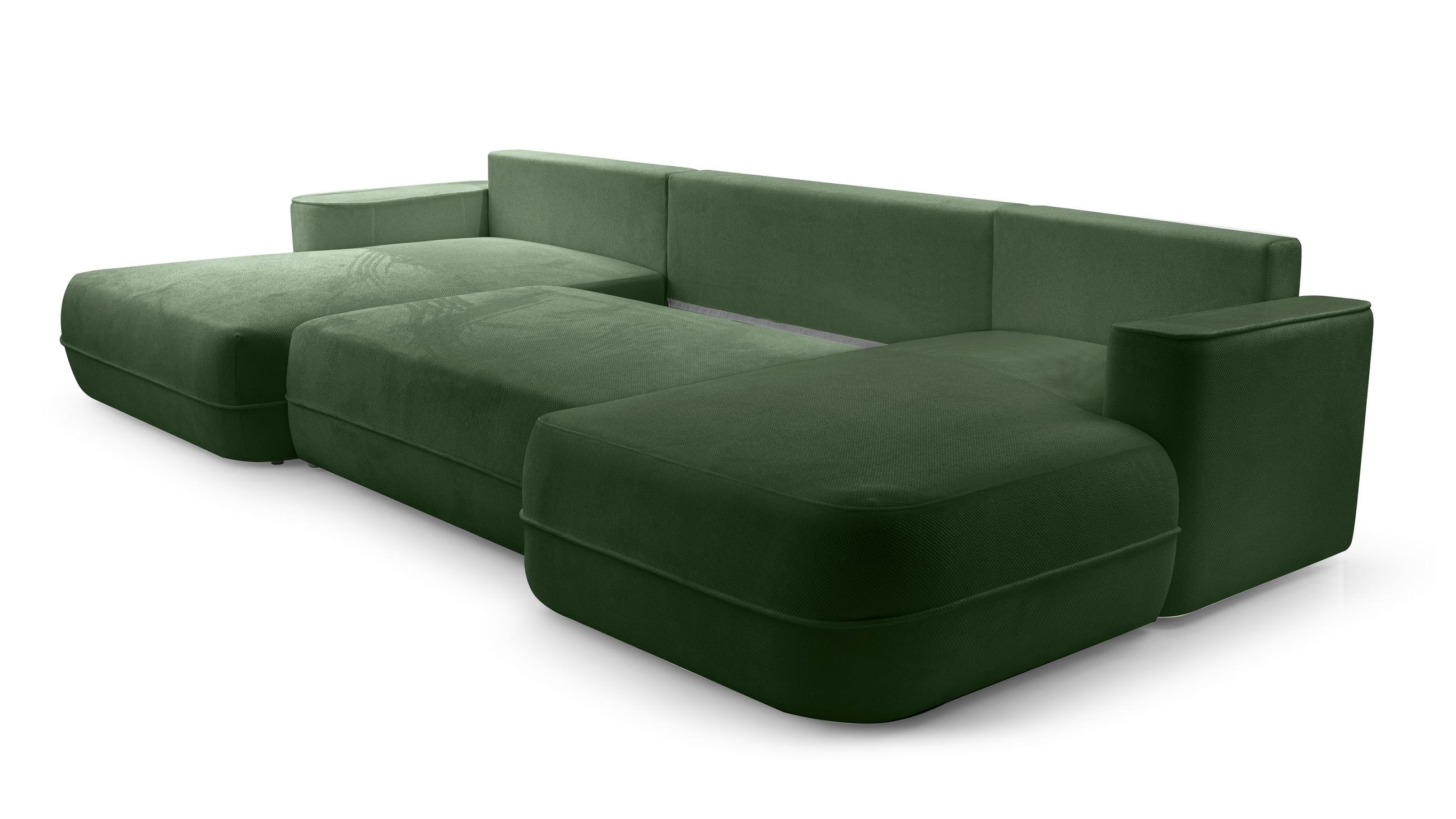 WOHNLANDSCHAFT Peoni Grün 364/168/87 cm mit Schlaffunktion - Dunkelgrün/Schwarz, Kunststoff/Textil (364/87/168cm) - AX Living