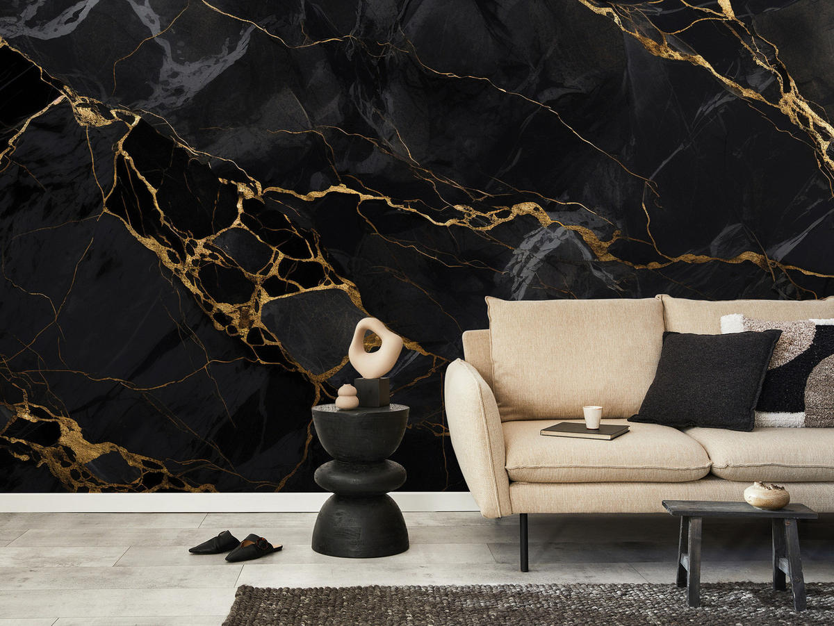 FOTOTAPETE Abstraktion Marmor Moderne Muster 150x105 - Beige/Schwarz, Papier (150/105cm) - Muralo