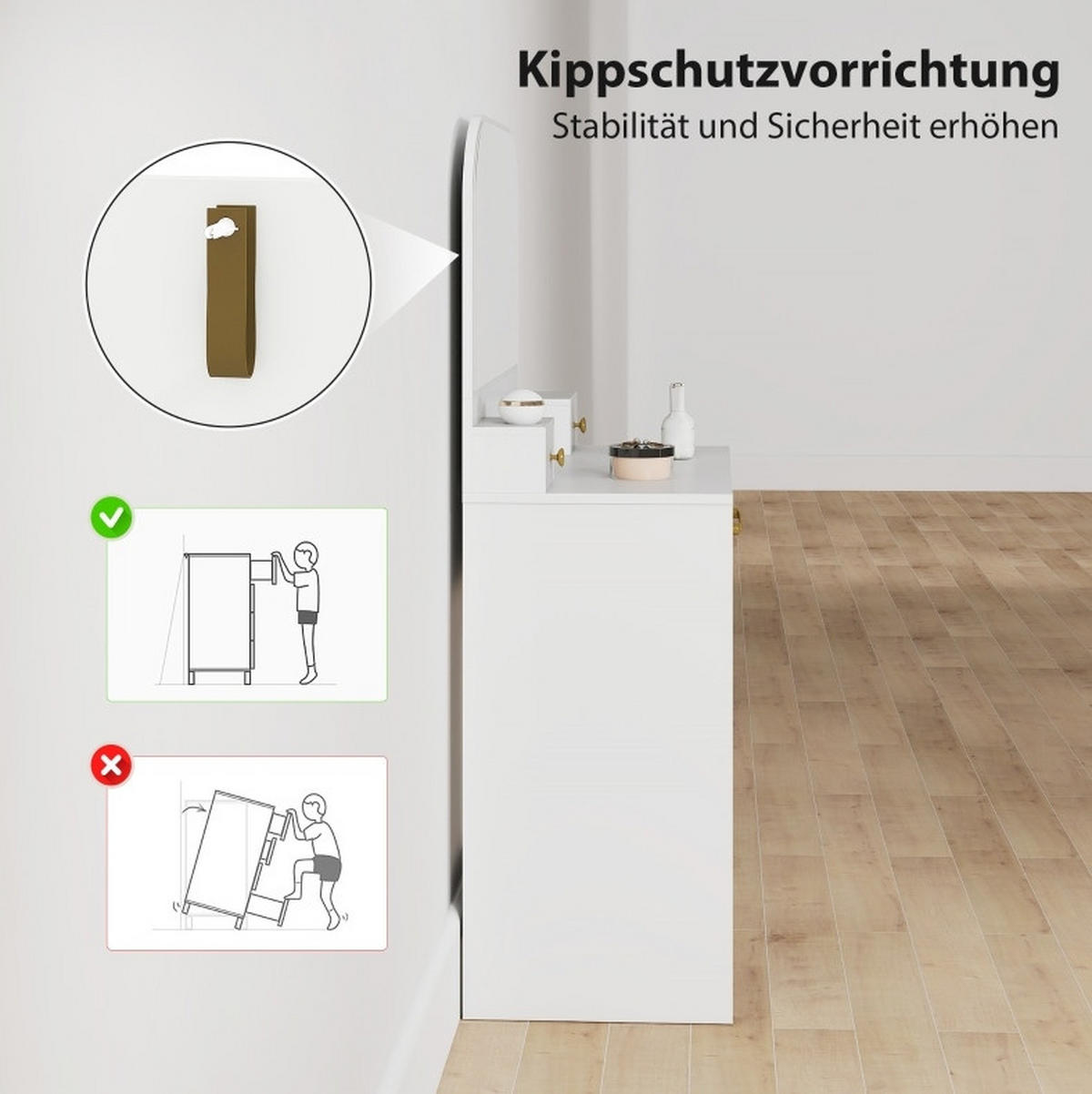 SCHMINKTISCH 80/40/135 cm mit gewölbtem Spiegel, 3 Schubladen und Holzwerkstoff, Weiß - Weiß, Holz (80/135/40cm) - Redom