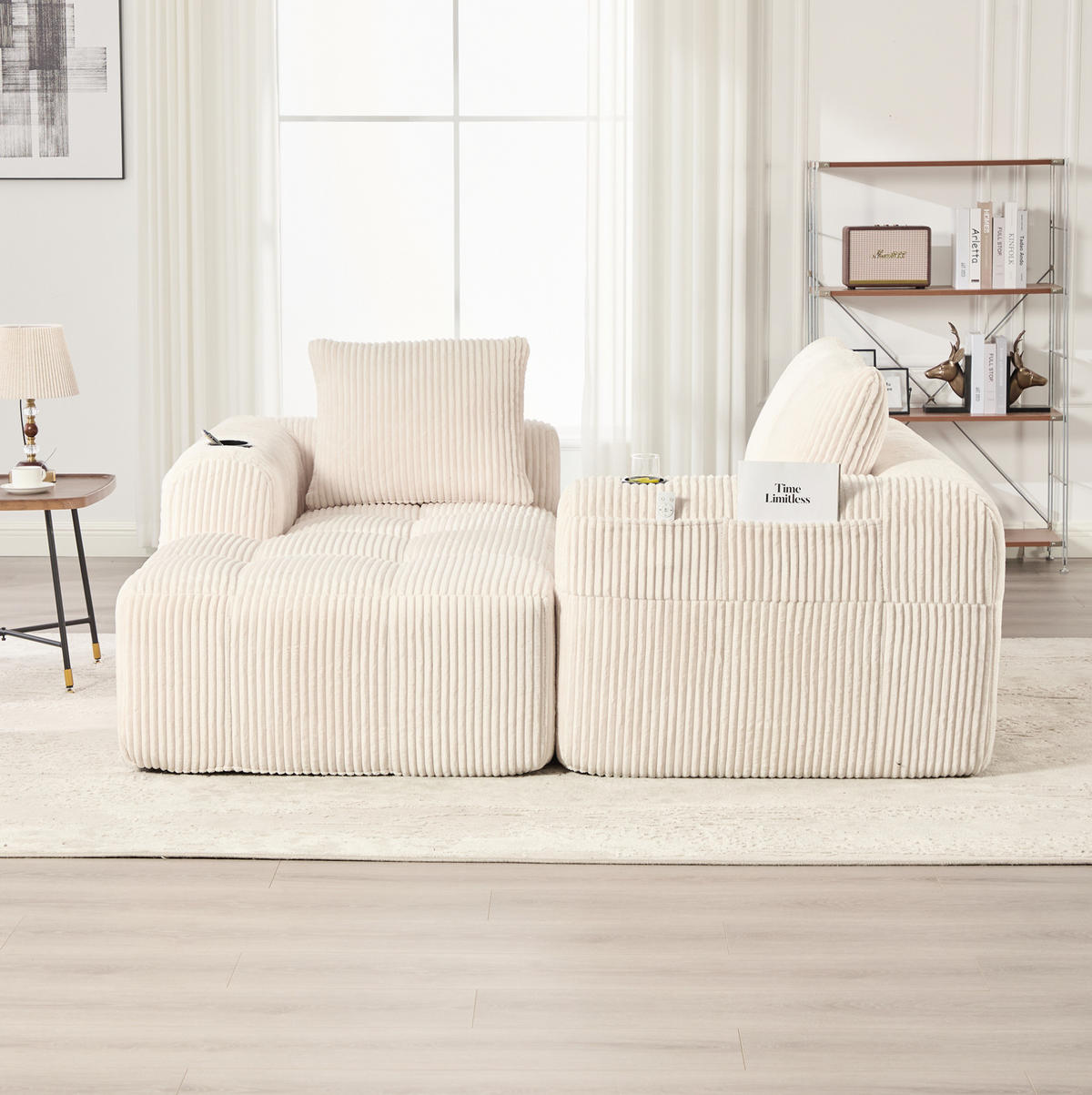 ECKSOFA 253/158/61 cm beige aus Cord mit Becherhaltern - Beige, Textil (158/253cm) - OKWISH
