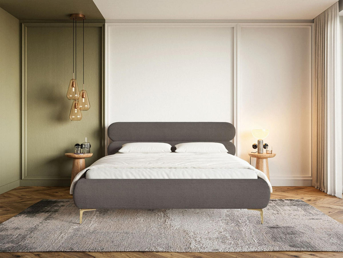 POLSTERBETT Roule Cord Grau 160x200 cm - Goldfarben/Grau, Textil/Metall (160/200cm) - Selsey