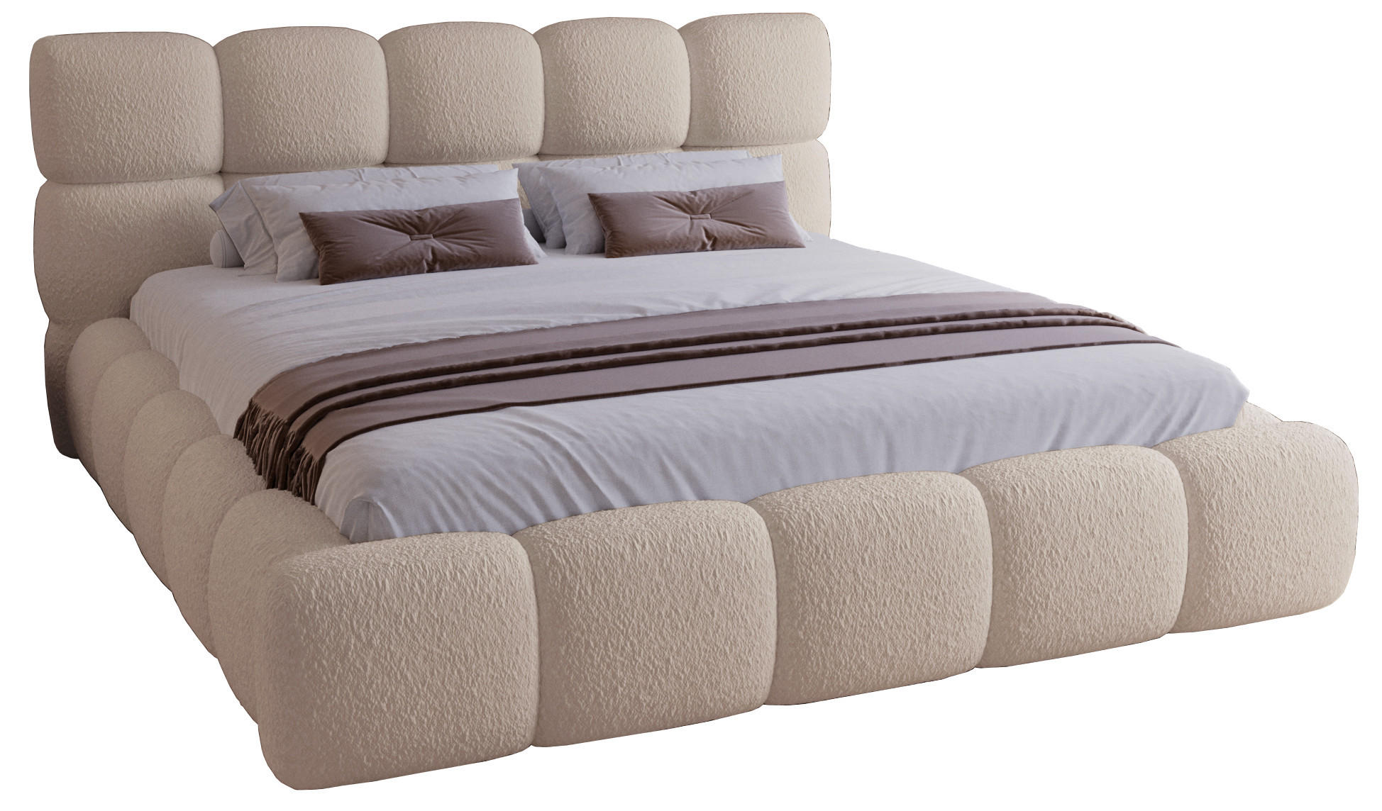 DOPPELBETT 200x200 Lucca mit Bettkasten, Stoff Bouclé, Beige - Beige, Holz/Textil (200/200cm) - Emporius