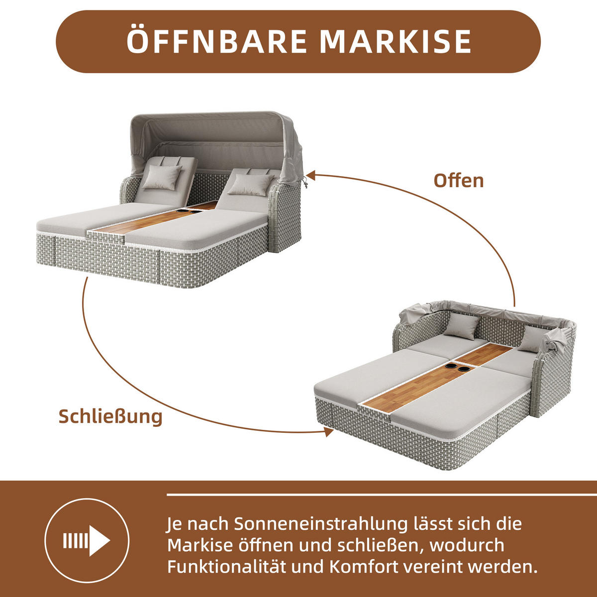 LOUNGESET Beige/Grau Mit Sonnenschutz & Pavillon - Grau, Textil (160/137/192cm) - FLIEKS