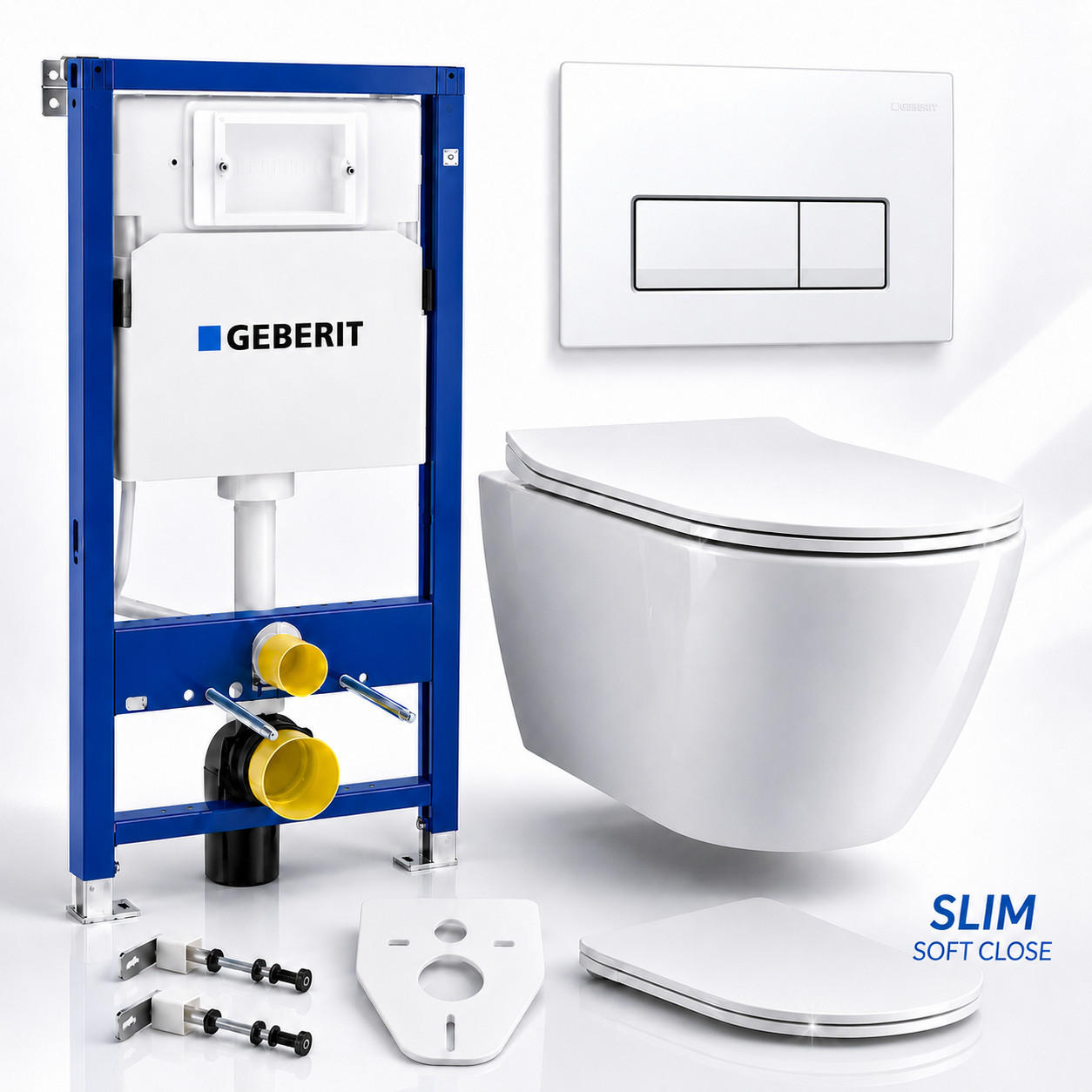 WC-SET ROLO Weiß, Slim-Sitz, Vorwandelement und Betätigungsplatte Delta50 rechteckig Weiß - Weiß, Keramik (50/112/48.5cm) - bad land