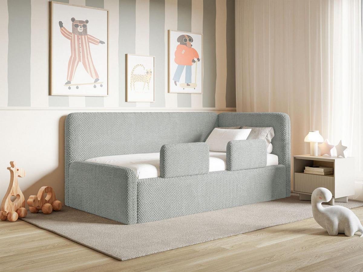 KINDERBETT Fanko Samt Grau 90x200 cm - Schwarz/Grau, Kunststoff/Textil (90/200cm) - Selsey