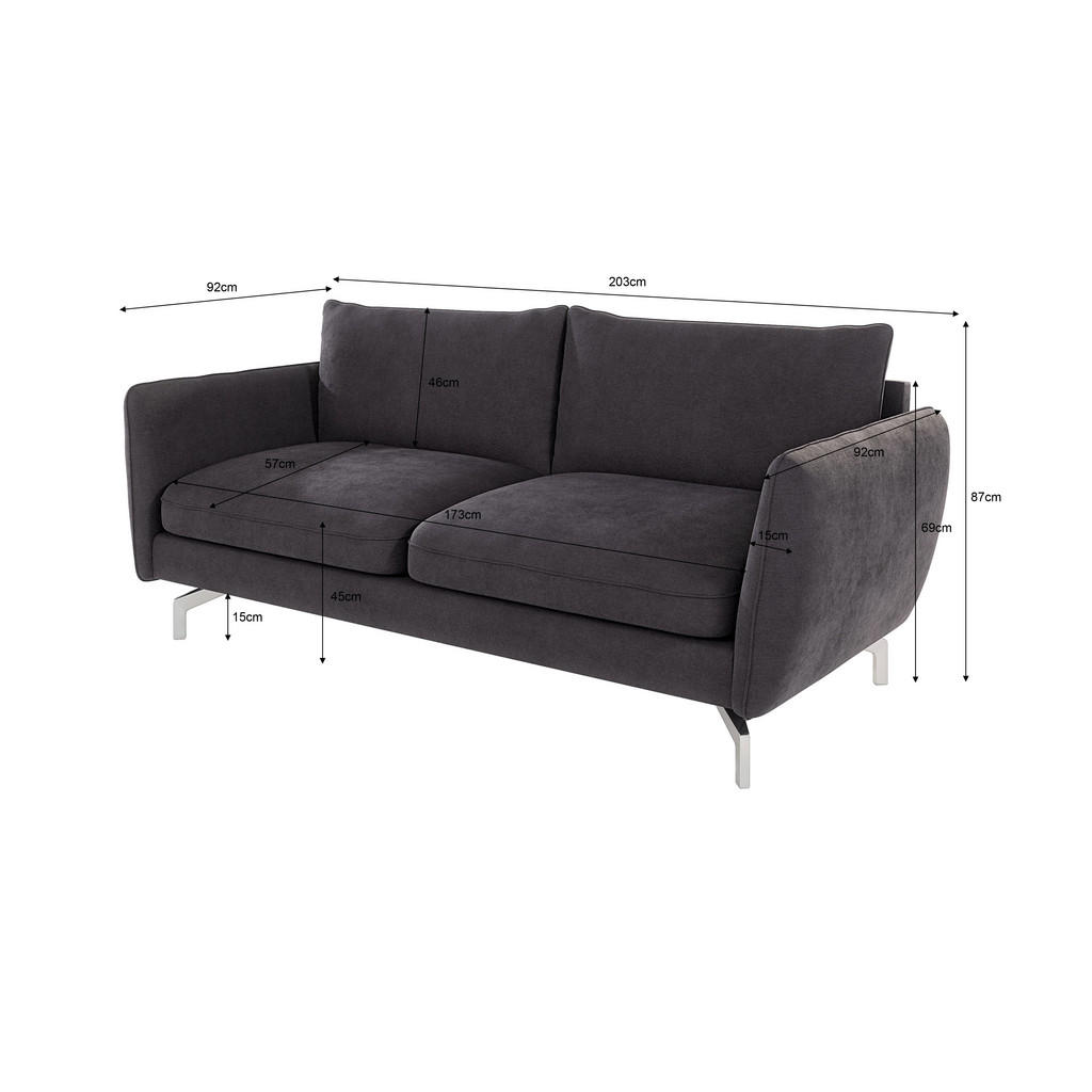 Thumbnail - S-Style Möbel 3-Sitzer-Sofa, Graphit, Holz, Echtholz,Buche, Birke, Füllung: Silikon,Schaumstoff, 203x87x92 cm, Blauer En...