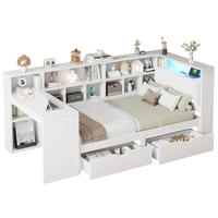 BETT 90/200 cm mit Kopfteil, Schreibtisch, Regal und Schubladen in Weiß - Weiß, Holzwerkstoff (90/200cm) - BEAOK