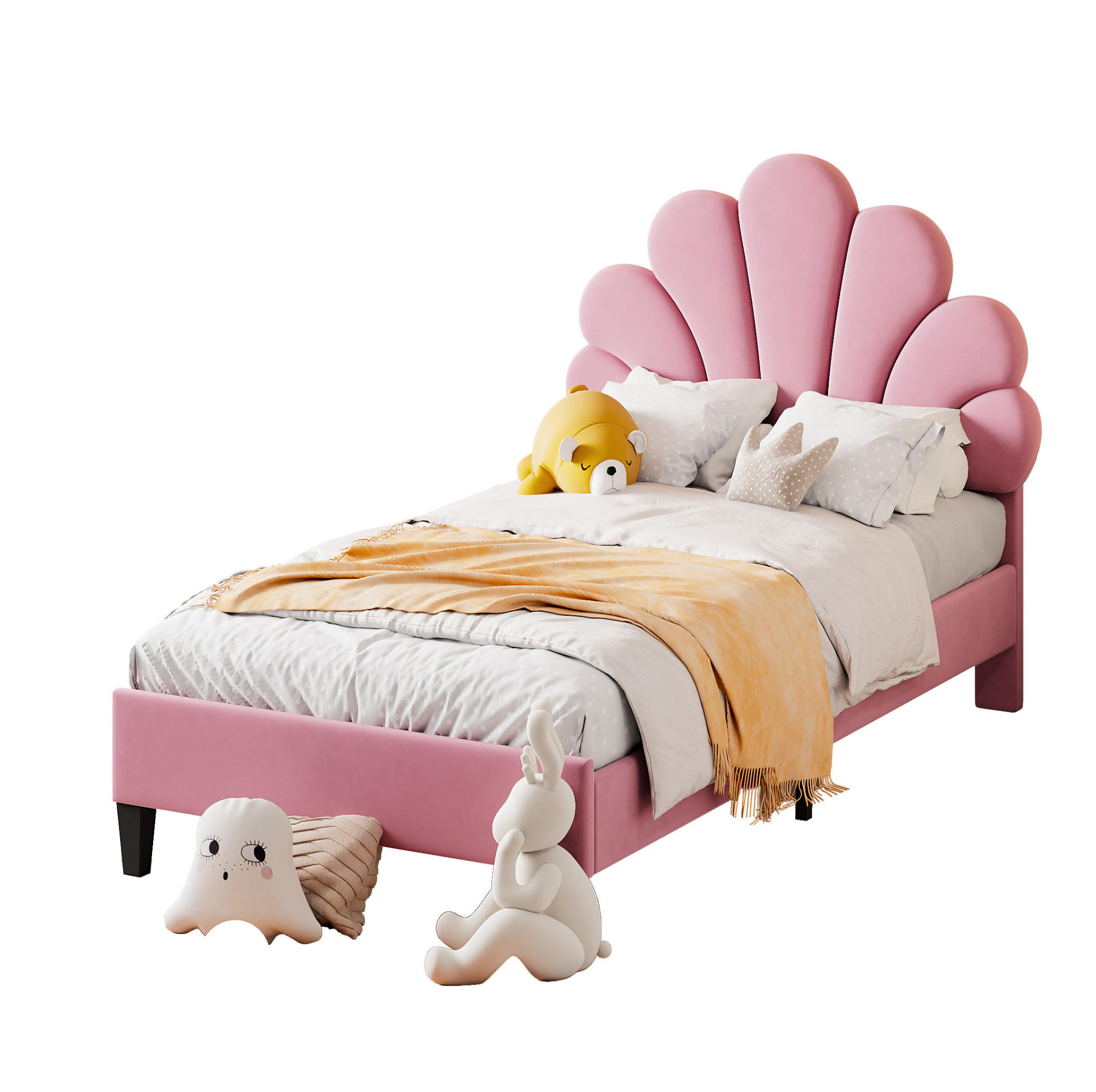POLSTERBETT 90/200 cm Rosa mit Blumen-Kopfteil aus Samt inkl. Lattenrost - Rosa, Textil (90/200cm) - OKWISH