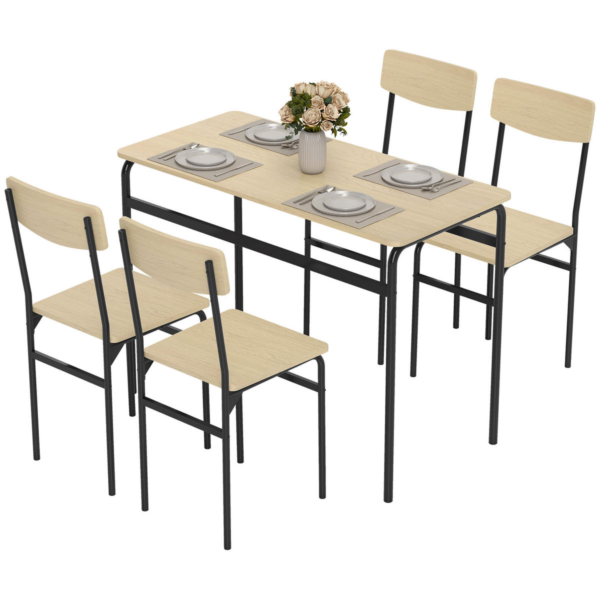 ESSZIMMER-SET, rechteckig Tisch+4 Stühle - Braun, Holzwerkstoff (50/76/105cm) - Vallsero