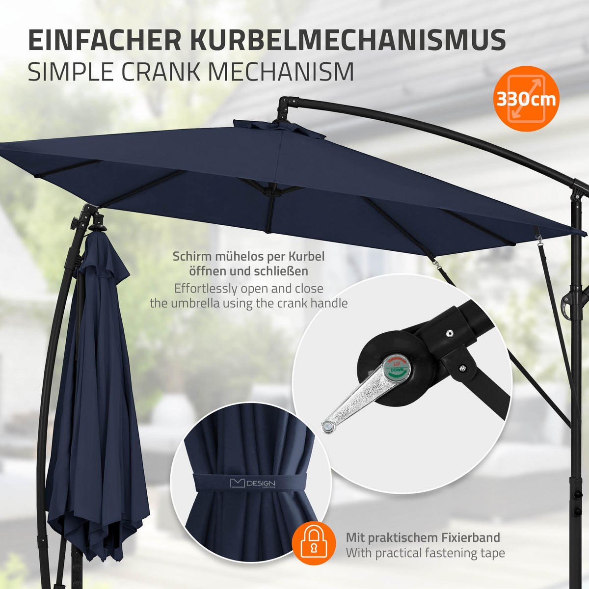 AMPELSCHIRM Ø 330 cm in Navy Blau aus Aluminium - Blau, Metall (330/330cm) - ML-DESIGN