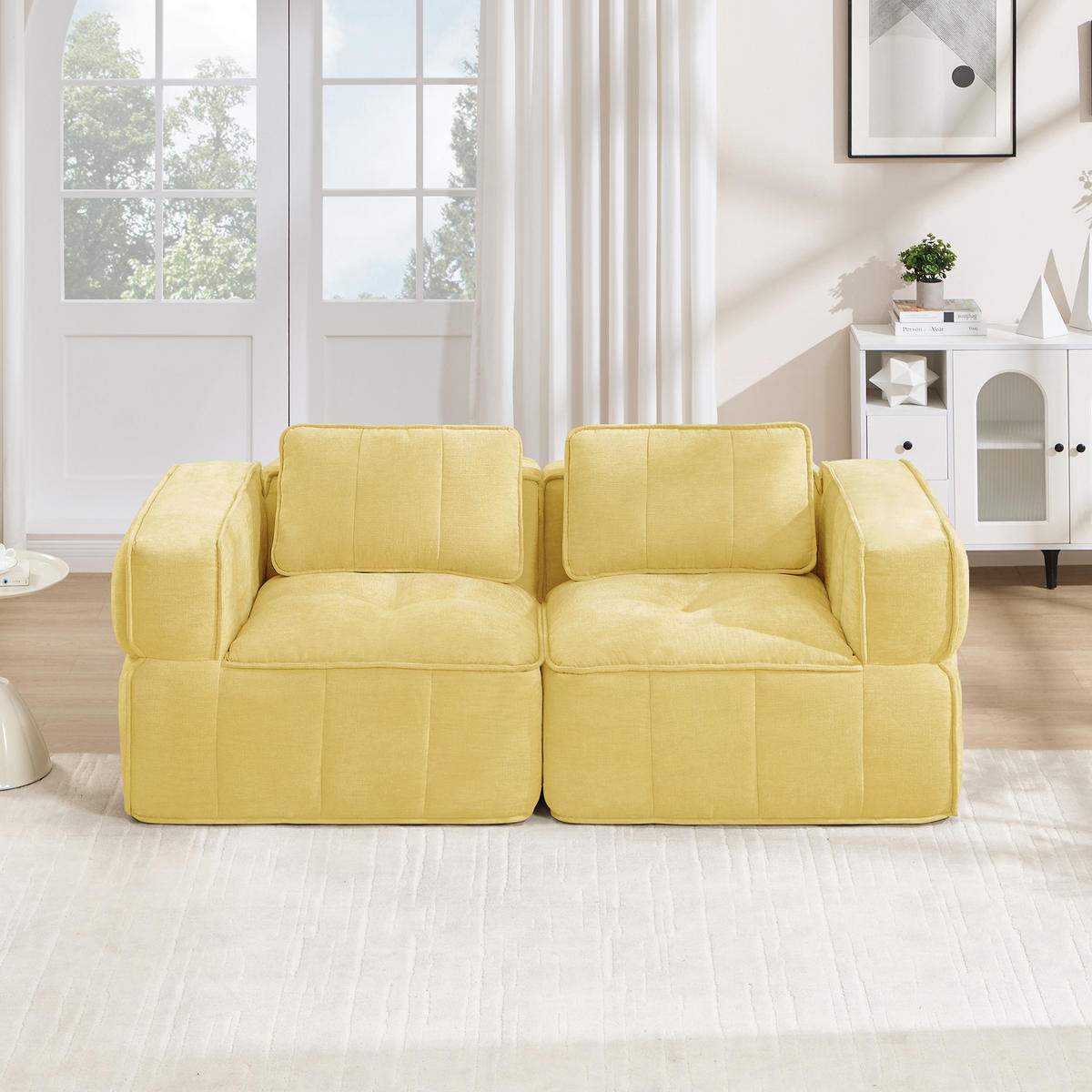 2-SITZER-SOFA DE-34428 Tiefsitz und 32D-Schaum Gelb - Gelb, Textil (93/67/198cm) - ComfortXL