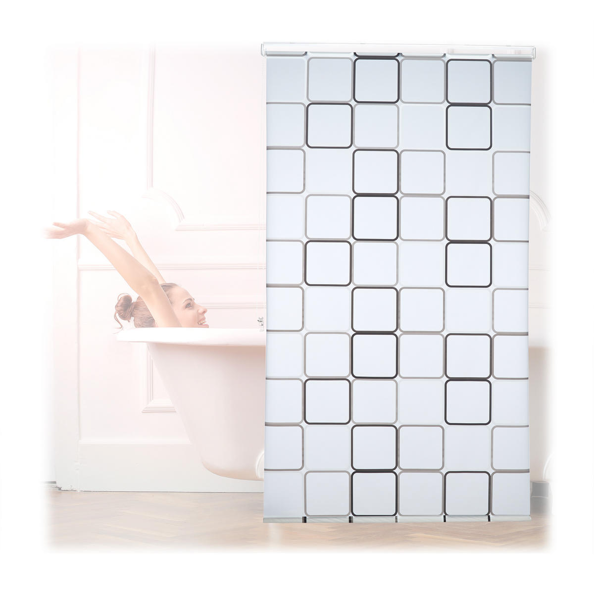 DUSCHROLLO - Weiß, Kunststoff/Metall (120/5cm) - Relaxdays