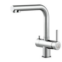 3-WEGE-KÜCHENARMATUR, Edelstahl Massiv aus Chirurgenstahl, Gebürstet, 360° schwenkbar / Kurze Variante - Edelstahlfarben, Metall (22.5/28/22.5cm) - VIZIO