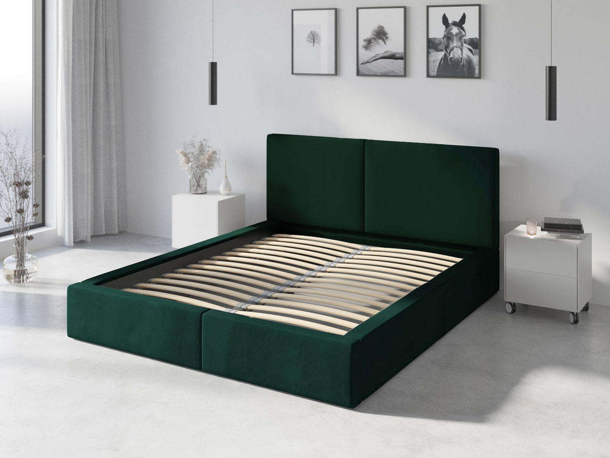 POLSTERBETT Hilton 160x200cm Dunkelgrün mit Stauraum - Dunkelgrün, Textil/Metall (160/200cm) - Interbeds