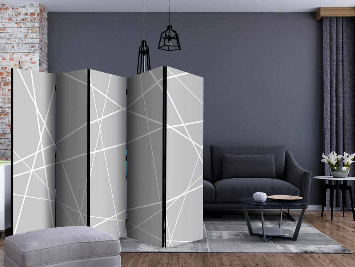 PARAVENT Beidseitig Bedruckter 5-tlg 225x172 cm Abstrakte Linien - Grau, Holz/Textil (225/172/3cm) - Muralo