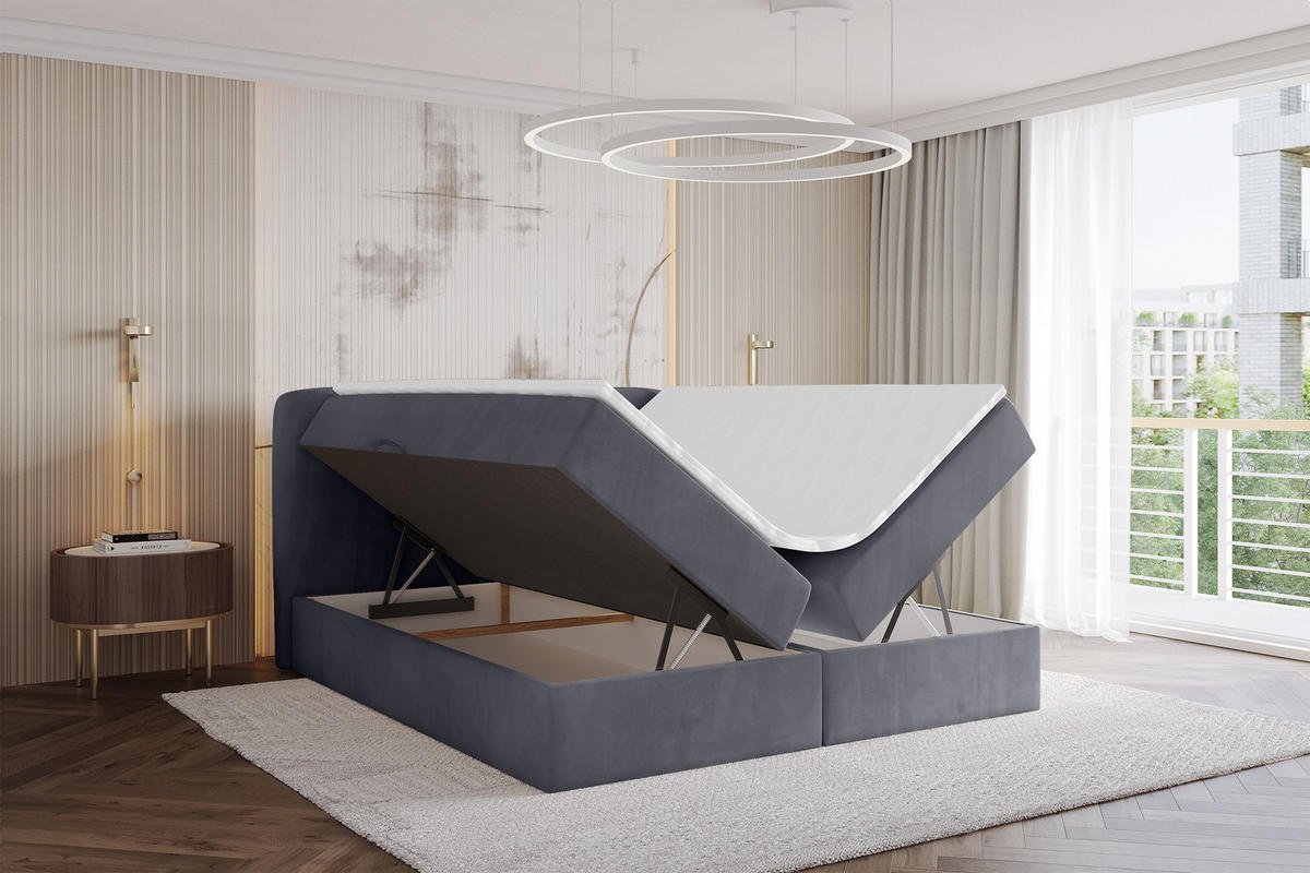 BOXBETT mit Matratze H4 - NINA - 160x200 cm - Dunkelgrau - Dunkelgrau, Holzwerkstoff (160/200cm) - ALTDECOR