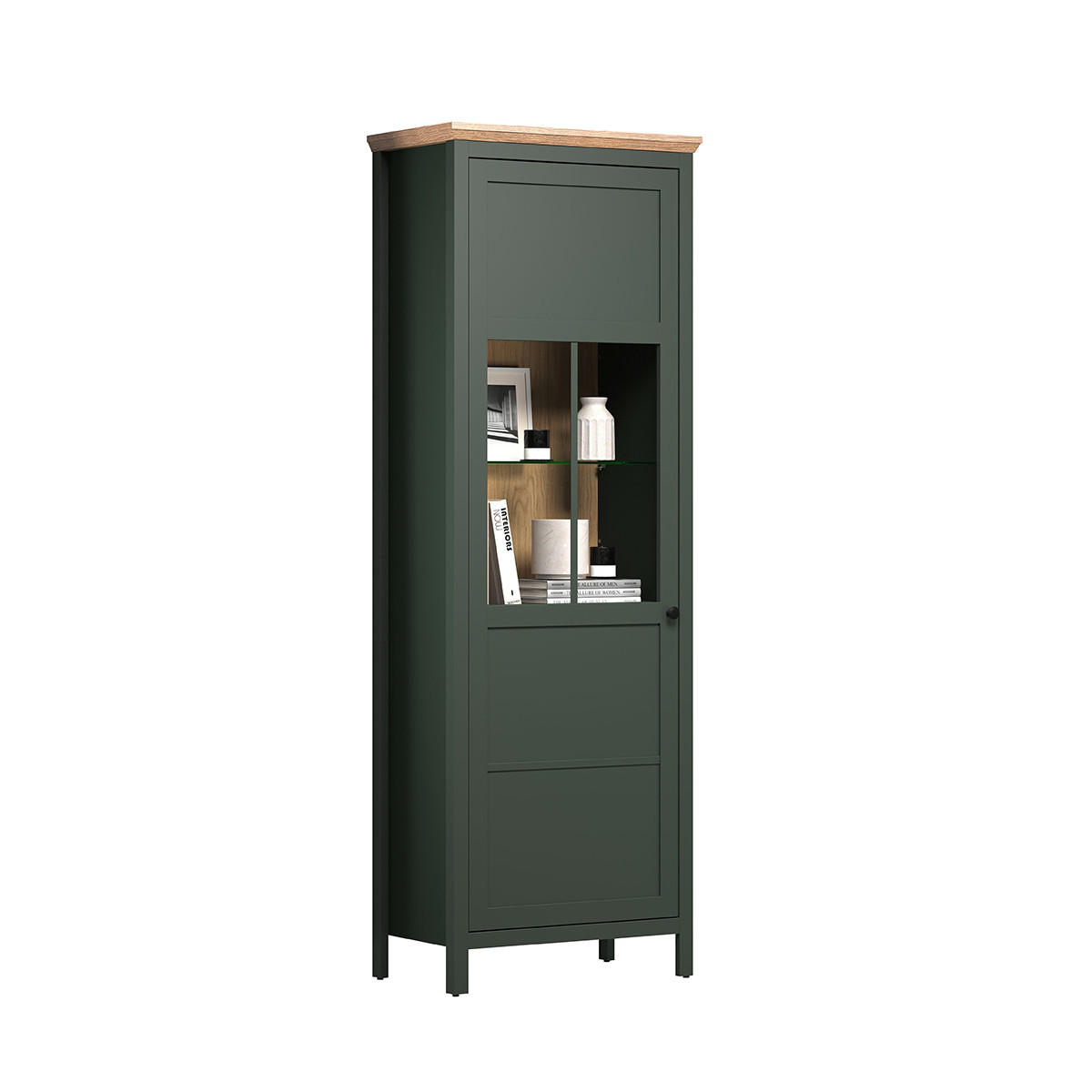 Vitrine mit LED-Beleuchtung und 1 Tür H198 cm - Stanton - Grün, Holzwerkstoff (69/69/198cm) - Trendteam