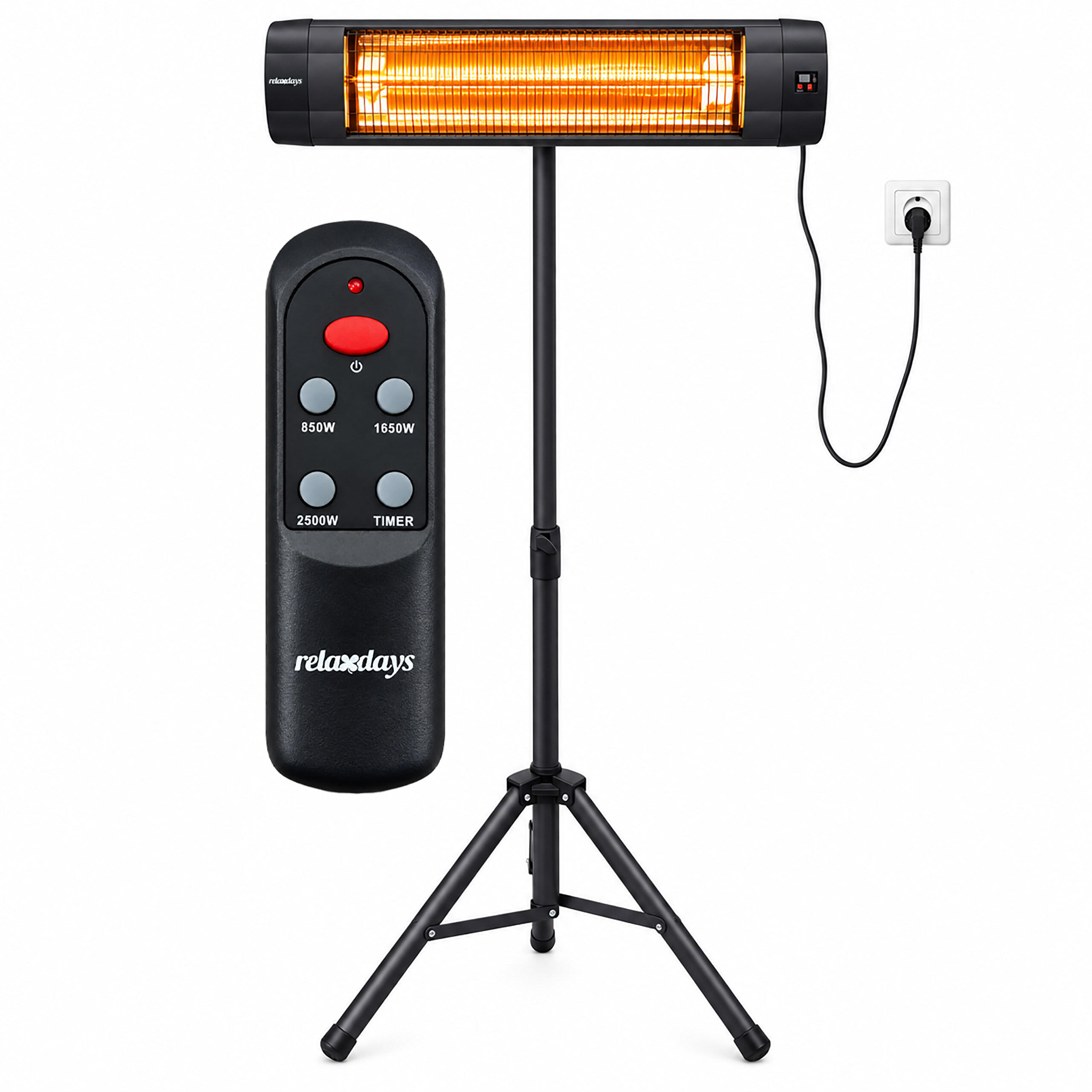 HEIZSTRAHLER Schwarz 2500 W - Schwarz, Kunststoff/Metall (87/195/67cm) - Relaxdays
