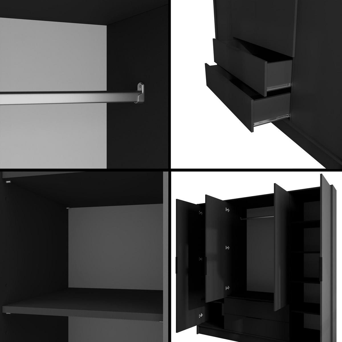 KLEIDERSCHRANK mit Flügeltüren KOLIN 200x200cm Schwarz - Schwarz, Holzwerkstoff (200/200/51cm) - ALTDECOR