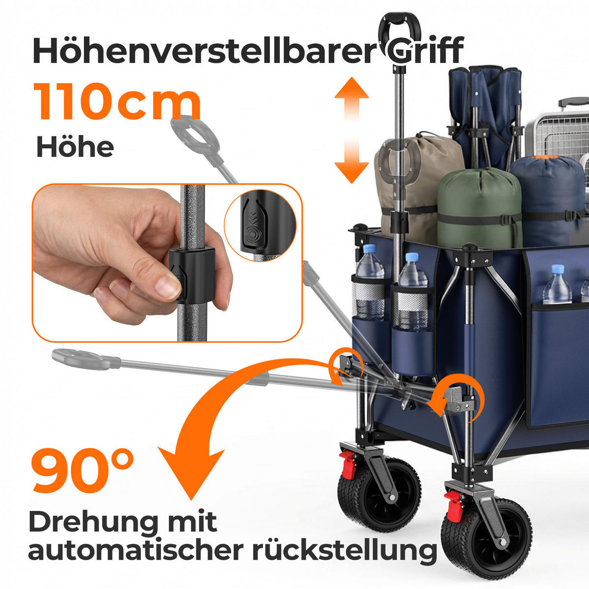 HANDWAGEN, faltbar-verbreitert, 200+100L, Geländeräder, blau - Grau, Metall (27/72/37.5cm) - Vallsero