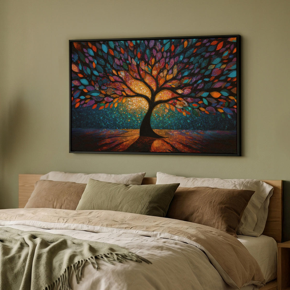 LEINWAND Bilder mit Rahmen - Mosaik - Bunt - Baum - Äste - 90x60 - Multicolor, Textil (90/60cm) - MuchoWow