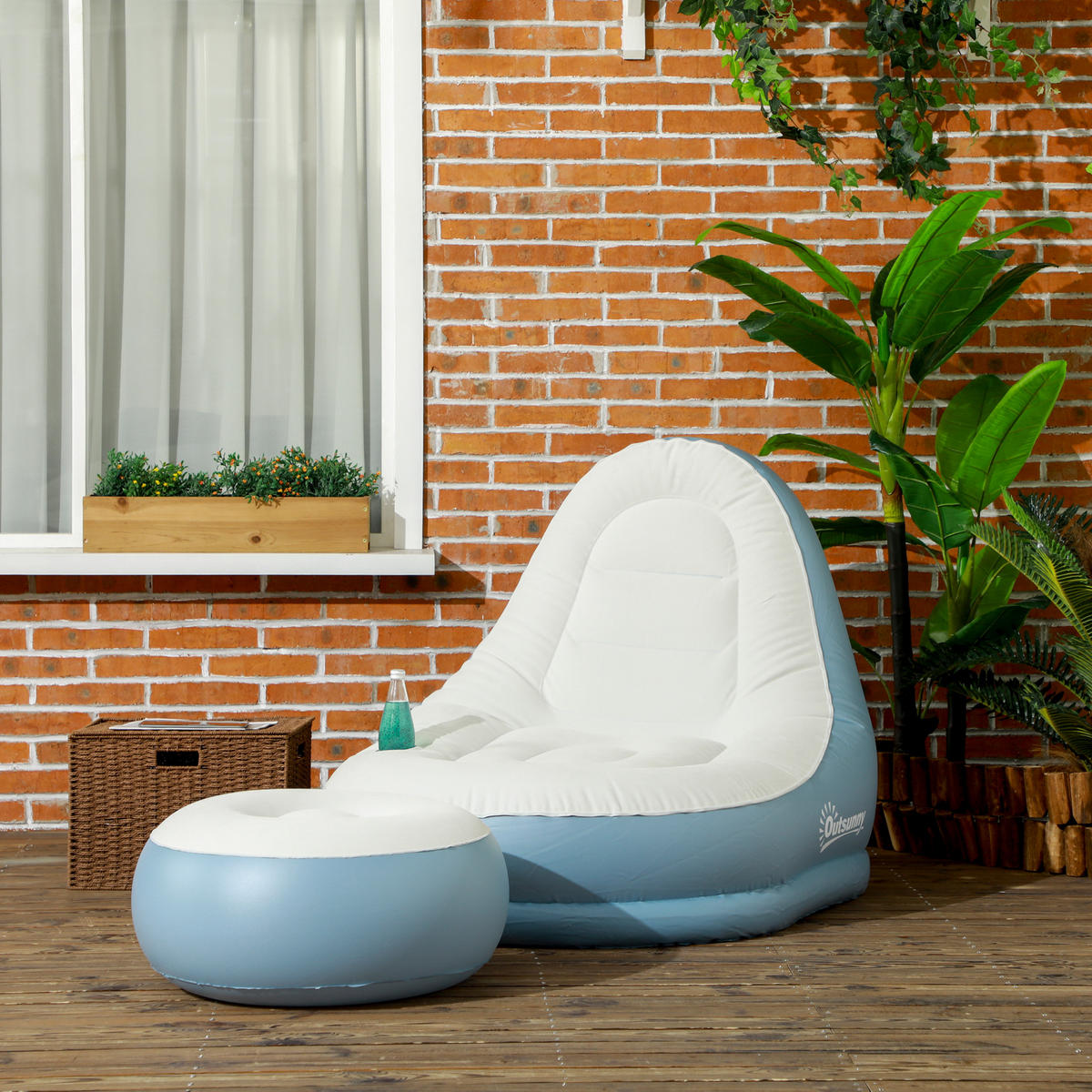 AUFBLASBARES SOFA, Weiß+Blau, Kunststoff - Weiß, Kunststoff (100/87/100cm) - Outsunny