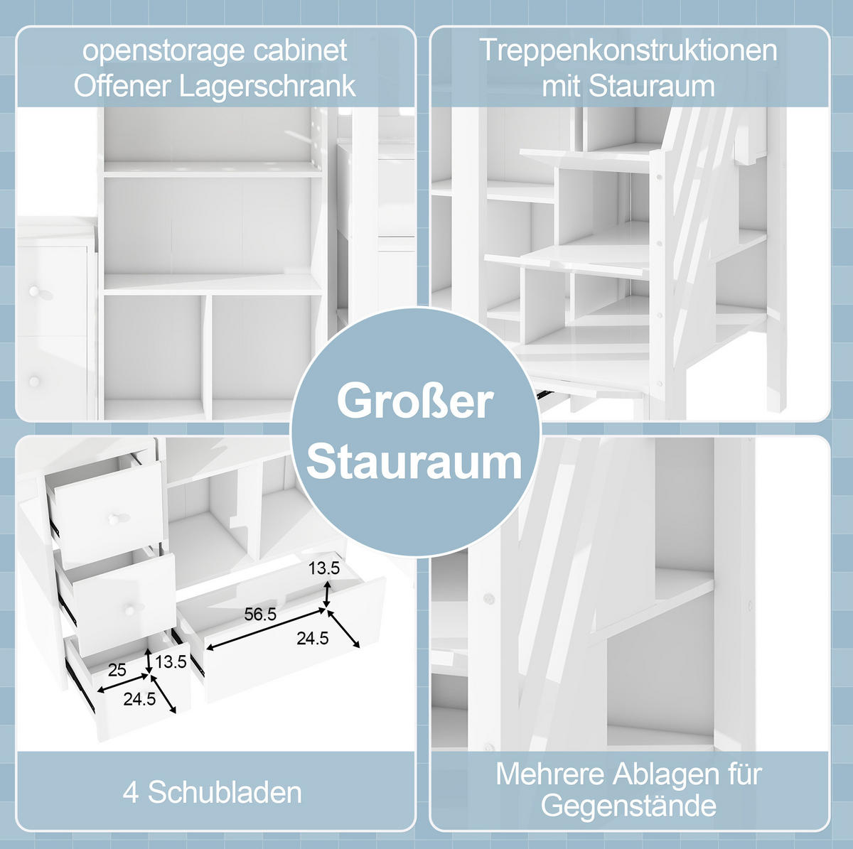 HOCHBETT 90/200 cm Weiß aus Kiefernholz und MDF mit Schreibtisch - Weiß, Holz (90/200cm) - OKMYHOME