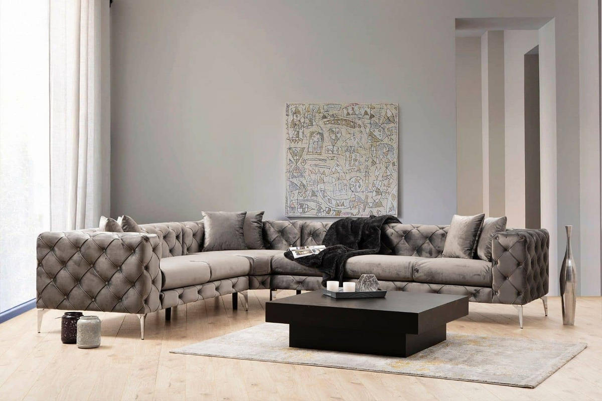 ECKSOFA mit großzügiger XXL Sitzfläche für die ganze Familie - Chromfarben/Anthrazit, Holz/Textil (310/270cm) - myHomelando