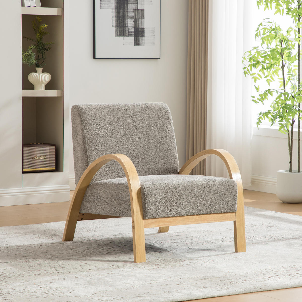 LOUNGESESSEL Chenille mit Holzgestell, DE-42403, Grau - Grau, Holz (70/83.5/82cm) - ComfortXL