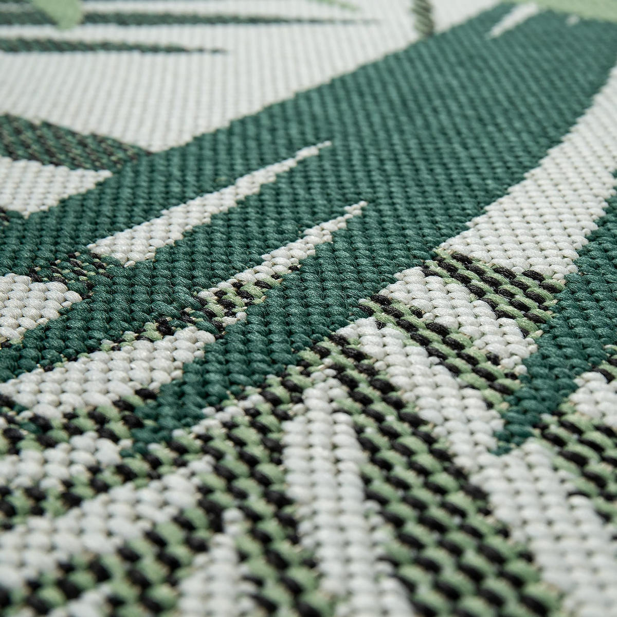 OUTDOOR Teppich Palmblättermuster Balkon, Terrasse schmutzabweisend Grün Rechteckig 160x230 - Grün, Textil (160/230cm) - KADIMA DESIGN